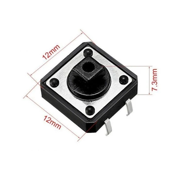 5 Adet 12x12x7.3mm 4 Pinli Siyah Push On Off Buton - Tact Switch - 3