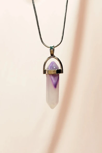 Florid Doğal Taşı Zincirli El Yapımı Tasarımlı Kolye Uç: 3,5 Cm Zincir: 20 Cm Kutulu