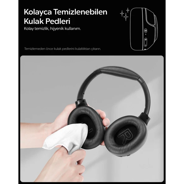 Spigen Audio SA-HP P10 Anc Kablosuz Kulaküstü Kulaklık Siyah ASD09691 - 4