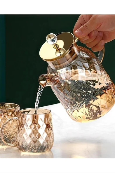 Kabartmalı Bambu Kapaklı Borosilikat Cam Demlik 1500ml Royaleks-cm-2005 - 2