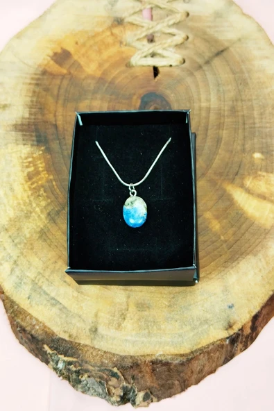 Sodalit Doğal Taşı Zincirli El Yapımı Kolye Uç: 1,5 Cm Zincir: 20 Cm Kutulu - 7