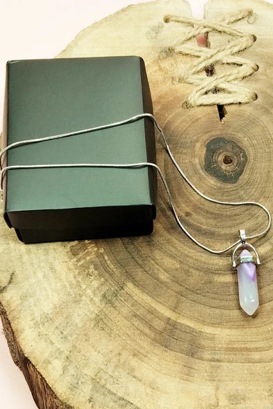 Florid Doğal Taşı Zincirli El Yapımı Tasarımlı Kolye Uç: 3,5 Cm Zincir: 20 Cm Kutulu - 4