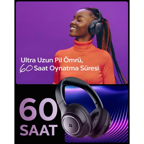 Spigen Audio SA-HP P10 Anc Kablosuz Kulaküstü Kulaklık Siyah ASD09691 - 7