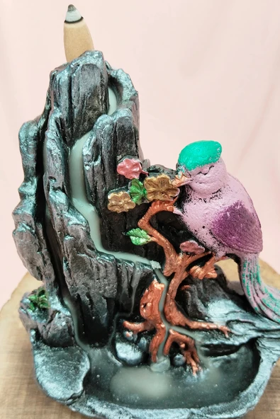 Buyuk Boy Kuş Figürlü Biblo Model Geri Akış Şelale Tütsülük 5 Adet Koni Hediye - 2