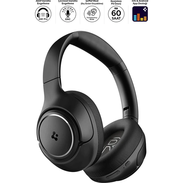 Spigen Audio SA-HP P10 Anc Kablosuz Kulaküstü Kulaklık Siyah ASD09691