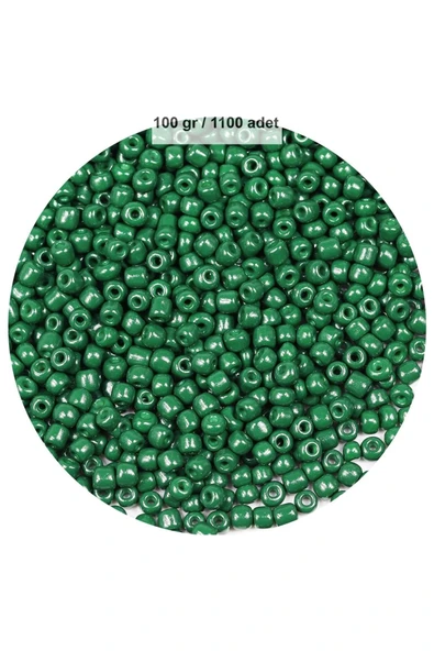 Koyu Yeşil Renk 4 Mm Yaklaşık 1100 Adet / 100 Gram Cam Boncuk Oya Yazma Bileklik Ve Kolye - 1