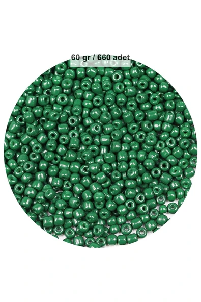 Koyu Yeşil Renk 4 Mm Yaklaşık 660 Adet / 60 Gram Cam Boncuk Oya Yazma Bileklik Ve Kolye - 1