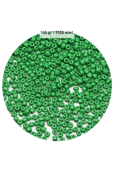 Opak Yeşil Renk 4 Mm Yaklaşık 1100 Adet / 100 Gram Cam Boncuk Oya Yazma Bileklik Ve Kolye - 1
