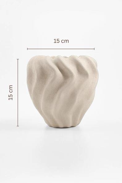 Pluvia Dalgalı Bej Seramik Vazo (15x15 cm) - Resim 5