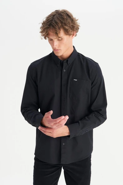 Erkek Tek Cepli Gömlek Black Black XL - Resim 4