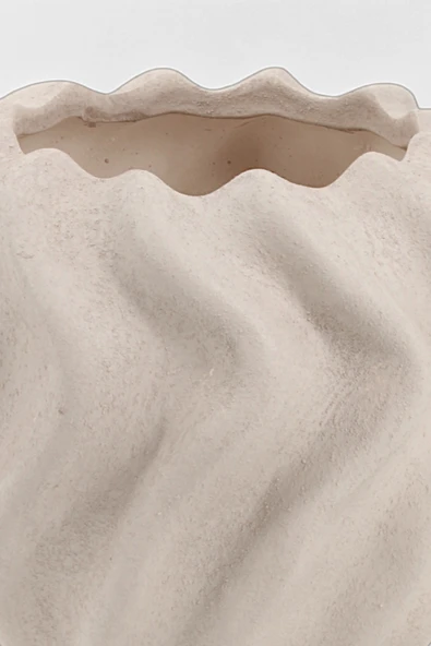 Pluvia Dalgalı Bej Seramik Vazo (15x15 cm) - Resim 4
