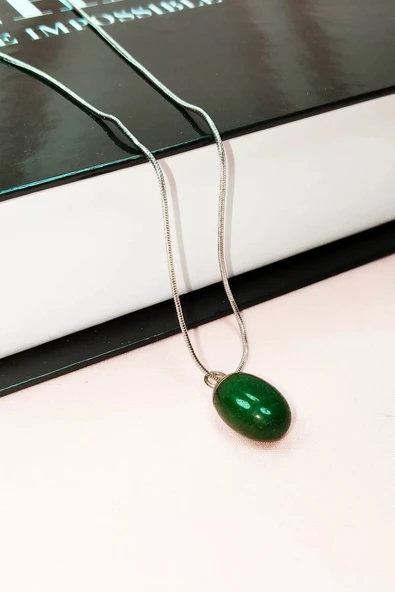 Aventurin Doğal Taşı Zincirli El Yapımı Kolye Uç: 2 Cm Zincir: 20 Cm Kutulu - 6