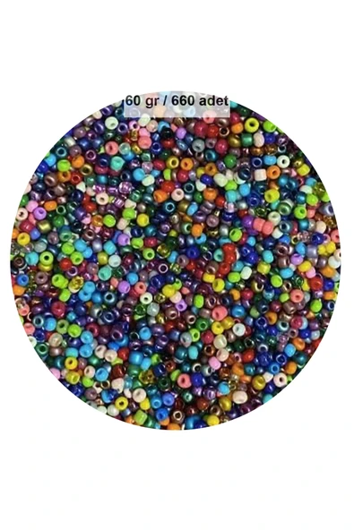 Karışık Renk 4 Mm Yaklaşık 660 Adet / 60 Gram Cam Boncuk Oya Yazma Bileklik Ve Kolye - 1