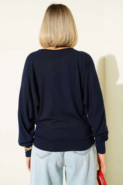 Yarasa Kol Salaş Bluz Lacivert T4273 - 3