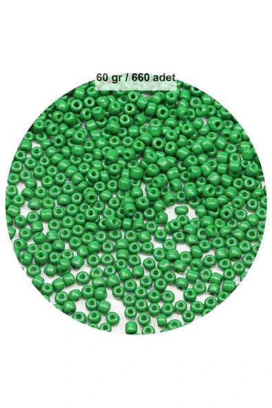 Opak Yeşil Renk 4 Mm Yaklaşık 660 Adet / 60 Gram Cam Boncuk Oya Yazma Bileklik Ve Kolye - 1