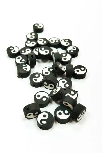 90 Adet 10 Mm Polimer Kil Fimo Boncuk Takı Bileklik + 5 Metre Misina Hediye - Yin Yang - Yin Yang - Limon - 2