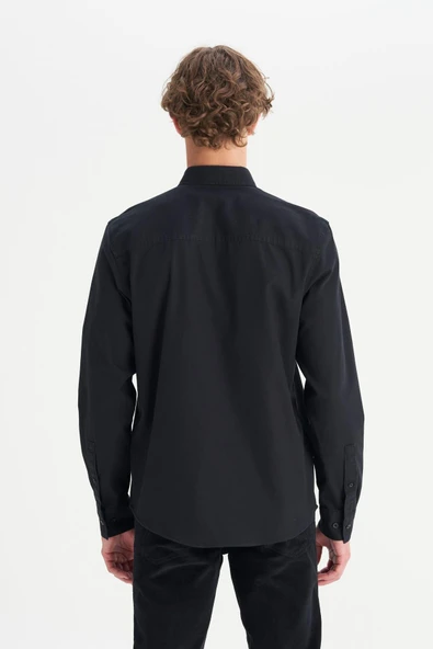 Erkek Tek Cepli Gömlek Black Black XL - Resim 2