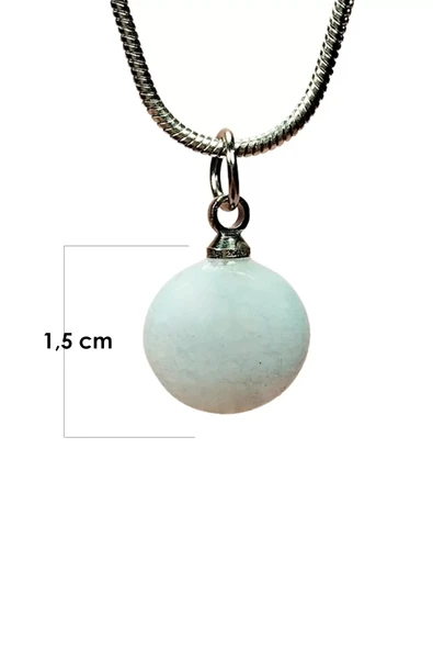 Kalsedon Doğal Taşı Zincirli El Yapımı Kolye Uç: 1,5 Cm Zincir: 20 Cm Kutulu - 2