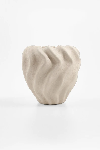 Pluvia Dalgalı Bej Seramik Vazo (15x15 cm) ürün görseli 1