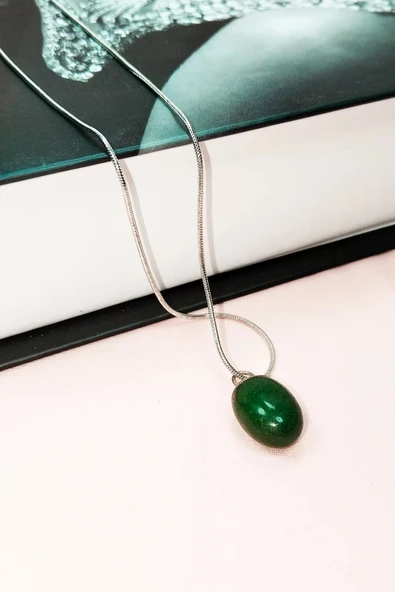 Aventurin Doğal Taşı Zincirli El Yapımı Kolye Uç: 2 Cm Zincir: 20 Cm Kutulu - 5