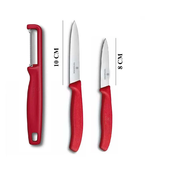 Victorinox Kırmızı Düz Soyma Bıçağı 8 CM - 10 CM ve Domates Sebze Soyacağı 3lü Set - Resim 2