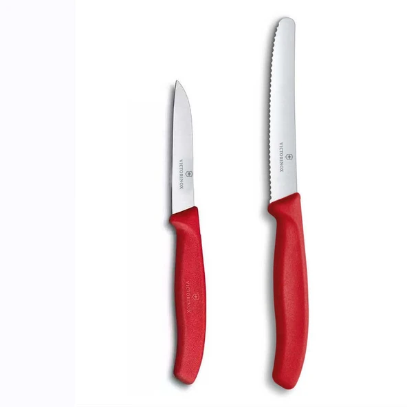 Victorinox Kırmızı 11 CM Tırtıklı Domates Sebze Bıçağı ve 8 CM Düz Bıçak - 1