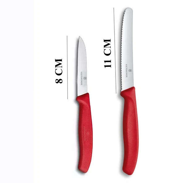 Victorinox Kırmızı 11 CM Tırtıklı Domates Sebze Bıçağı ve 8 CM Düz Bıçak - 4