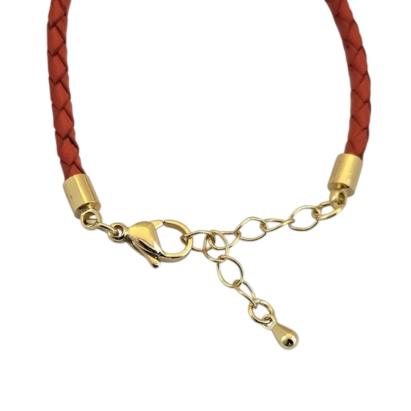 14 Ayar Altın Plakalı Burca Özel Kelebek Figürlü Doğal Turuncu Derili Hediye Bileklik-502 - Resim 5