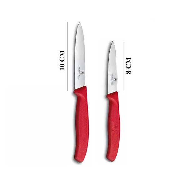 Victorinox Kırmızı Düz Soyma Bıçağı 2'li 8 CM ve 10 CM - 4