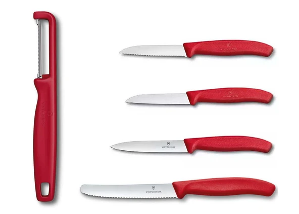 Victorinox Kırmızı Tırtıklı Bıçak ve Domates Soyacağı Seti 5 Li ürün görseli