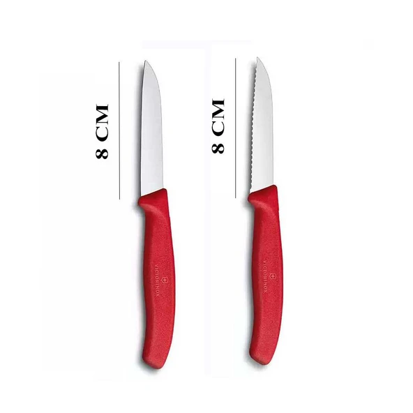 Victorinox 8 CM Kırmızı Tırtıklı ve Düz Bıçak Seti 2li - 3