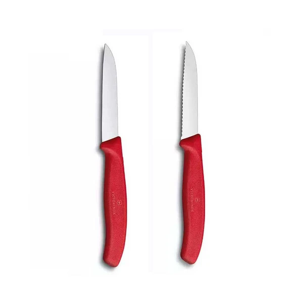 Victorinox 8 CM Kırmızı Tırtıklı ve Düz Bıçak Seti 2li - 1