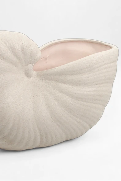 Salyangoz Seramik Bej Dekoratif Vazo (27x18 cm) - Resim 5