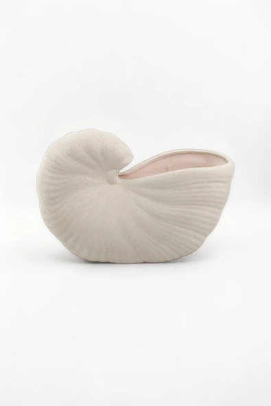 Salyangoz Seramik Bej Dekoratif Vazo (27x18 cm) - Resim 4