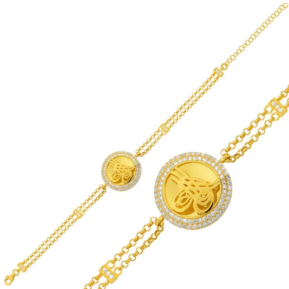 925 Ayar Gümüş Gold Tuğralı Bileklik ürün görseli 1