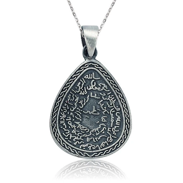 925 Ayar Gümüş Kıtmir Duası Damla Gümüş Kolye ürün görseli 1