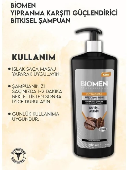 Biomen Professional Kafein&arjinin Kuru ve Yıpranmış Saçlar Için Şampuan 1000 ml - Resim 3