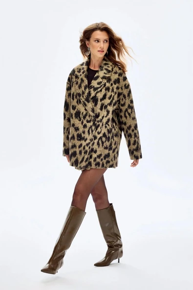 Quzu Leopar Desenli Kadın Kaban - 6