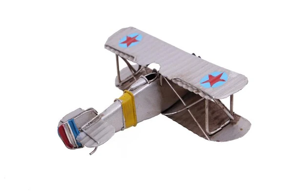 Metal Uçak Çift Kanatlı Biblo Dekoratif Hediyelik - Resim 3
