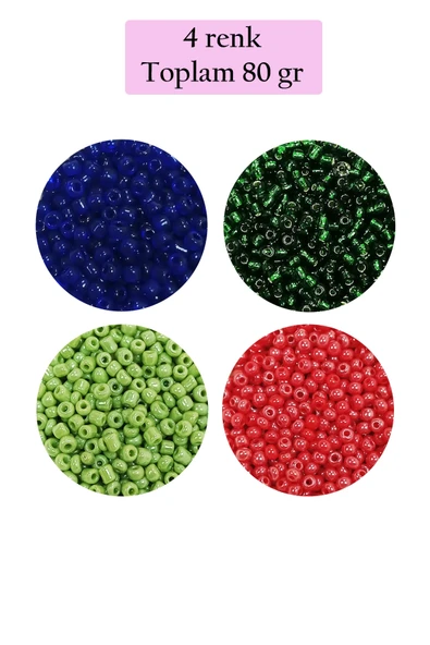 Dökme Cam Kum Boncuk (11/0) 2 Mm - 4 Renk - Toplam 80 Gram -  Bnc399 - 1