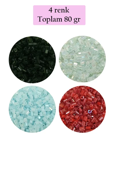 Kesme Cam Boncuk 2mm - 4 Renk - Toplam 80 Gram - Bnc439