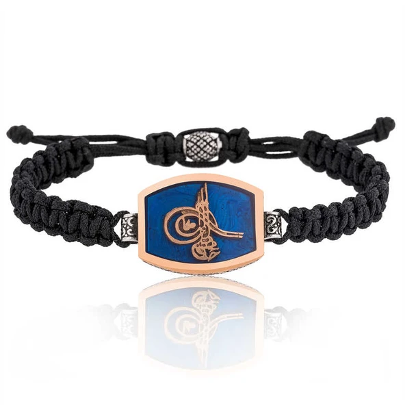 925 Ayar Gümüş Tuğralı Makrome Erkek Bileklik ürün görseli 1