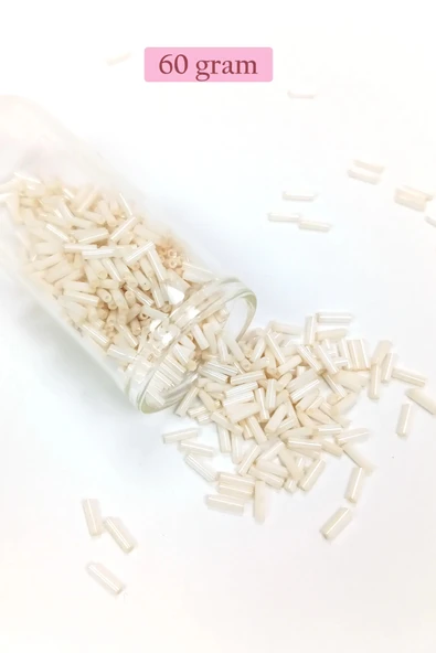 Uzun Boru Kesme Boncuk Çap 2mm Uzunluk 10 Mm - 60 Gram - Açık Krem - Bnc298 ürün görseli 1