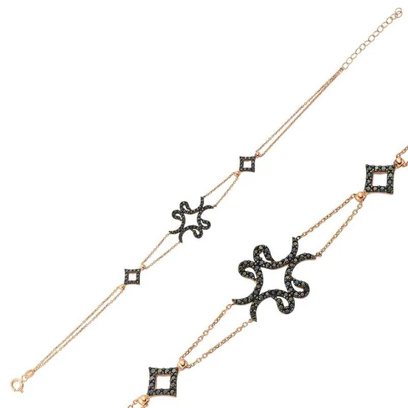 925 Ayar Gümüş Rose Dört Vavlı Bileklik - Resim 2