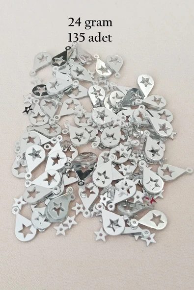 Oya Abiye Bileklik Kolye Pleksi Metalik Plastik Pul Gümüş Renk 24 Gram 195 Adet - Bnc581