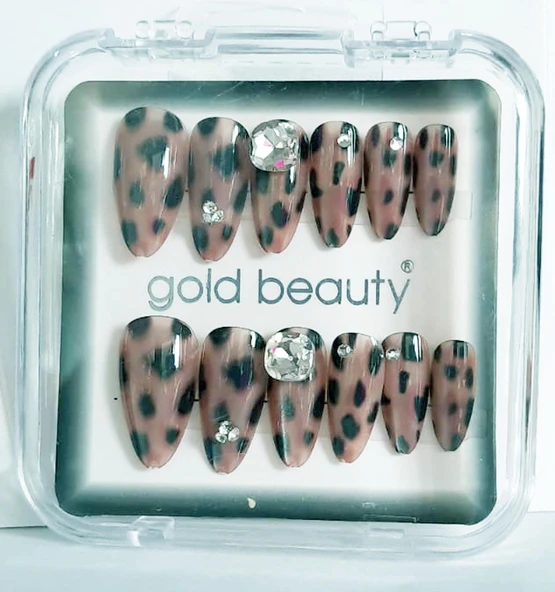 Gold Beauty Kedi Gözü Takma Tırnak 12 li EP-1527 - 9 Leopar - 2