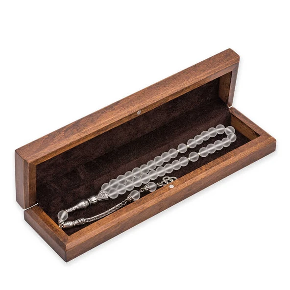 Gümüş Çiçek Desenli Ahşap Tesbih Kutusu - Resim 2