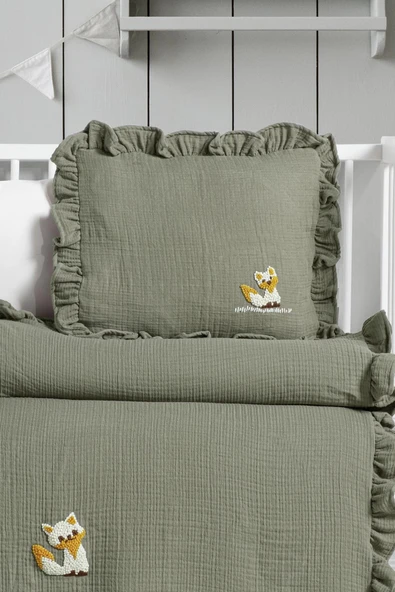 Kanz 4 Kat Hand Made Fırfırlı Müslin Örtü Seti Knz-020 Yeşil - 3