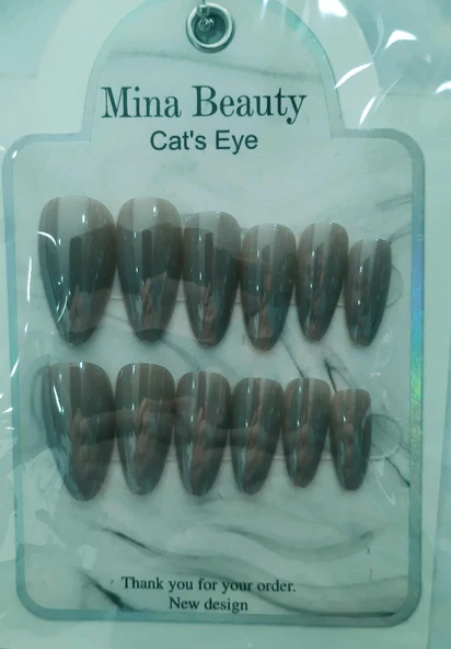 Mina Beauty Kedi Gözü Takma Tırnak 12 li Parlak Toprak - 1
