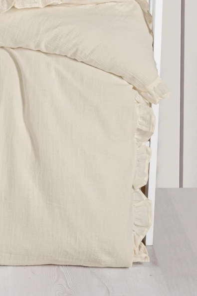 Kanz 2 Kat Fırfırlı Bebek Müslin Nevresim Knz-023 Krem - 3